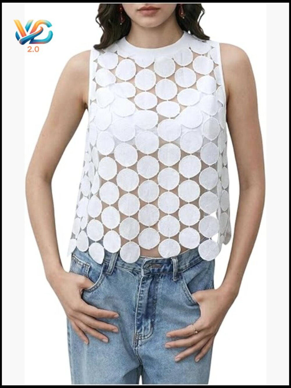 Sheer See Through Polka Dots Asymmetrical Tank Top Sleeveless Vest Y2K Trendy